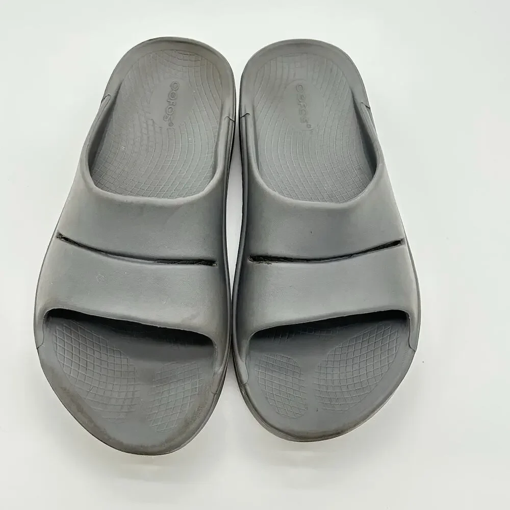 OOFOS OOahh Slide Sandal Gray Recovery Comfort Shoes Men 10 Women's 12